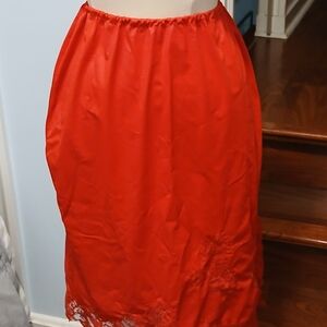 Sexy Vintage Red Lace Trim Slip Skirt